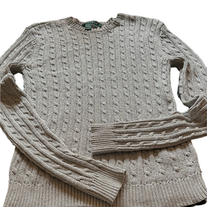 Ralph Lauren Women’s silver metallic silk blend Cable Knit crew neck Sweater M